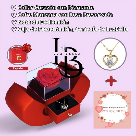 Collar Corazón + Cofre Manzana Del Amor Eterno